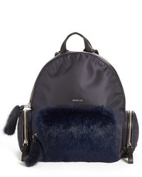 Moncler Florine Genuine Rabbit Fur Trim Backpack Blue