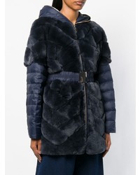 Liska Rabbit Fur Padded Hooded Coat