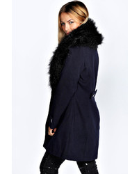 Boohoo Libby Shawl Faux Fur Collar Fitted Coat