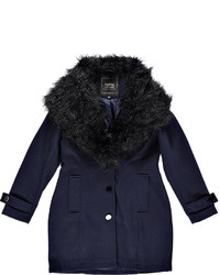 Boohoo Libby Shawl Faux Fur Collar Fitted Coat