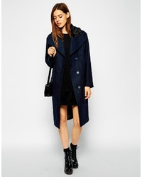 Asos Collection Coat In Cocoon Fit With Faux Fur Collar