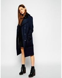 Asos Collection Coat In Cocoon Fit With Faux Fur Collar