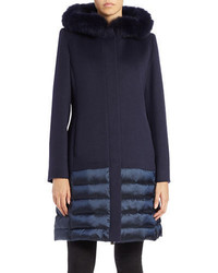 Cinzia Rocca Fox Fur Trimmed Wool Coat