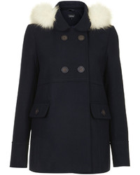 Topshop Hip Length Swing Coat With Luxe Faux Fur Trimmed Detachable Hood And Peter Pan Collar Detailing 93% Polyester 6% Viscose 1% Elastane Dry Clean Only Length 68cm