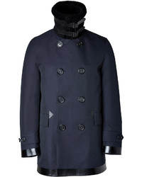 Burberry London Cotton Lanseer Coat With Leather Trim And Fur Collar