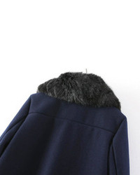 Navy Short Coat With Fur Collar