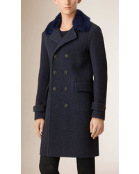 Burberry Prorsum Wool Topcoat With Shearling Collar