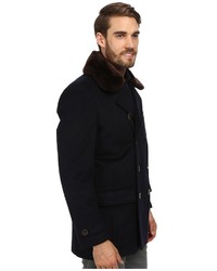 Vince Camuto Storm System Wool Melton Peacoat With Sherpa Collar Leather Details