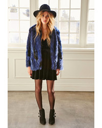 Forever 21 Collarless Two Tone Faux Fur Jacket