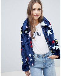 ASOS DESIGN Faux Fur Jacket In Star Print