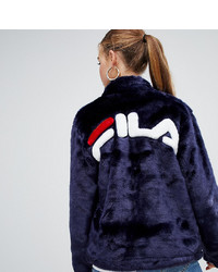 Fila Jacket With Contrast Pockets And Logo Back In Faux Fur