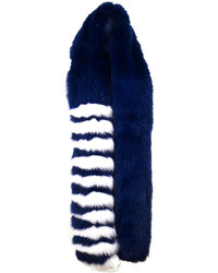 Les Nouvelles Blue White Stripe Long Fur Stole