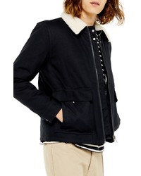 Navy Fur Shirt Jacket