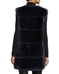 St. John Collection Rex Rabbit Fur Vest W Leather Pockets