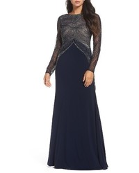 Adrianna Papell Beaded Long Sleeve Gown