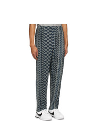 Homme Plissé Issey Miyake Blue African Geometric Pleated Trousers