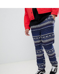 ASOS DESIGN Plus Festival Tapered Trousers In Blue Aztec Jacquard With Elasticated Waist