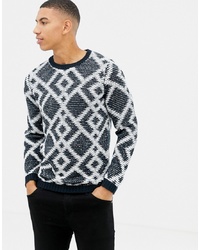 Tom Tailor Knitted Jumper With Geometric Jacquard In Navy