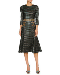 Dolce & Gabbana 34 Sleeve Geometric Jacquard Cocktail Dress Wembellished Waist