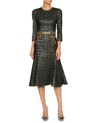 Dolce & Gabbana 34 Sleeve Geometric Jacquard Cocktail Dress Wembellished Waist