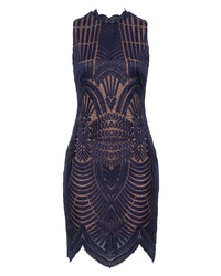 Navy Geometric Lace Bodycon Dress