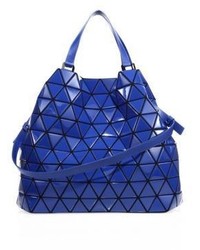 Navy Geometric Leather Tote Bag