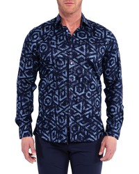 Maceoo Fibonacci Aspect Blue Cotton Button Up Shirt