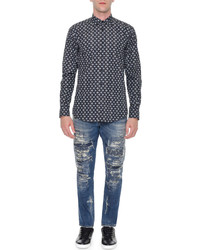 Dolce & Gabbana Multi Geo Print Long Sleeve Shirt Navy
