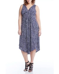Karen Kane Plus Size Asymmetrical Hem Geo Print Midi Dress