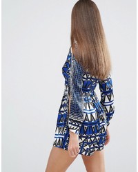 AX Paris Geometric Printed Romper With T Bar And Split Sleeve