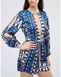 AX Paris Geometric Printed Romper With T Bar And Split Sleeve