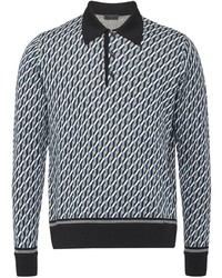 Navy Geometric Polo Neck Sweater
