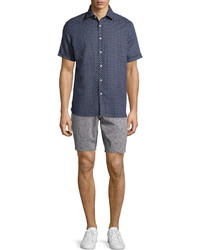 Neiman Marcus Geometric Print Short Sleeve Shirt Blue