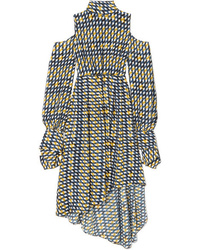 Navy Geometric Silk Midi Dress