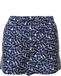 Navy Geometric Silk Shorts