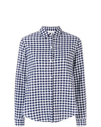 Navy Gingham Button Down Blouse