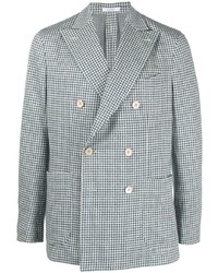 Navy Gingham Double Breasted Blazer