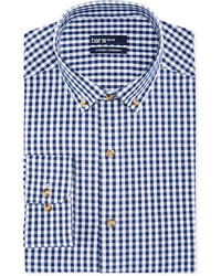 Bar III Carnaby Collection Slim Fit Navy And White Gingham Dress Shirt