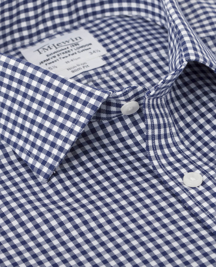 T.M.Lewin Non Iron Navy Gingham Slim Fit Shirt, $79 | TM Lewin | Lookastic