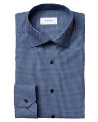 Eton Slim Fit Blue Check Crease Resistant Dress Shirt