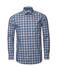 Eton Slim Fit Blue Plaid Melange Button Up Shirt