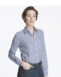 L.L. Bean Wrinkle Free Pinpoint Oxford Shirt Relaxed Fit Long Sleeve Gingham