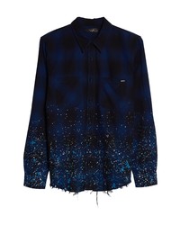Amiri Spatter Check Cystal Embellished Long Sleeve Button Up Flannel Shirt