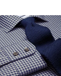 Charles Tyrwhitt Navy Gingham Melange Business Casual Slim Fit Shirt