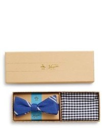 Original Penguin Alpine Striped Bow Tie Gingham Pocket Square Set