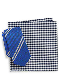 Original Penguin Alpine Striped Tie Gingham Pocket Square Set