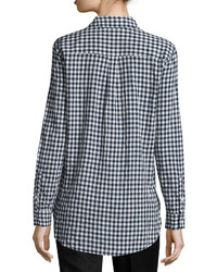 Vince Camuto Gingham Button Down Blouse Navy