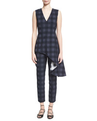 Rosetta Getty Gingham Cropped Skinny Trousers Navy