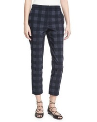 Rosetta Getty Gingham Cropped Skinny Trousers Navy