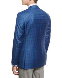 Canali Gingham Wool Two Button Sport Coat Blue